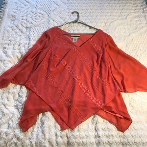 NWT Dana Kay peach blouse with handkerchief bottom size 16W v-neck